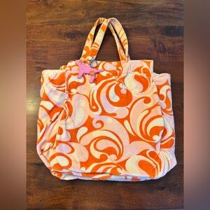 Y2k Victorias Secret Vintage PINK Mod Terrycloth Pink Tote Bag Swirl  Beach Pool
